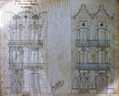 Plànols que il·lustren les dues propostes per a la façana que l’arqui- tecte Sahís Roig va presentar a Dolors Tarafa (1905)