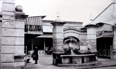 La font del peix presidia el mercat municipal (dècada de 1970)