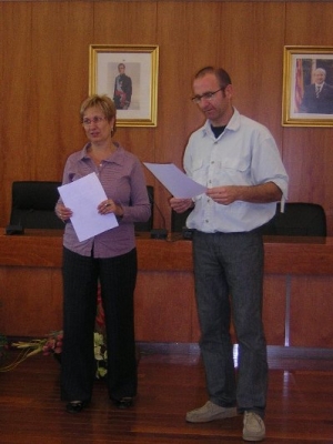L'alcaldessa Altarriba i el regidor Madrid en la reunió del dia 19 d'octubre.
